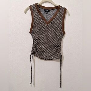 EUC B•Wear Knit Brown Sweater Vest Tank V/Neck Adjustable Cinched Sides